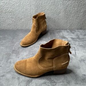 UGG Bandara‎ Suede Ankle Boots 9.5 Camel Block Heel Zip Western Cowgirl Booties